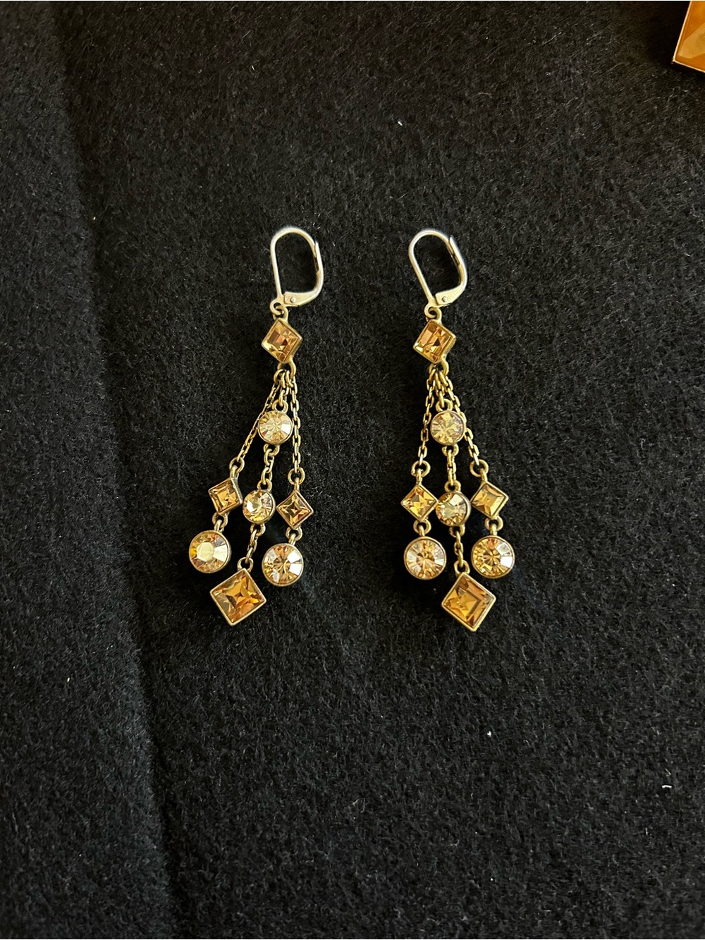 Vintage Givenchy Gold-Tone Chandelier Earrings with Amber Crystals